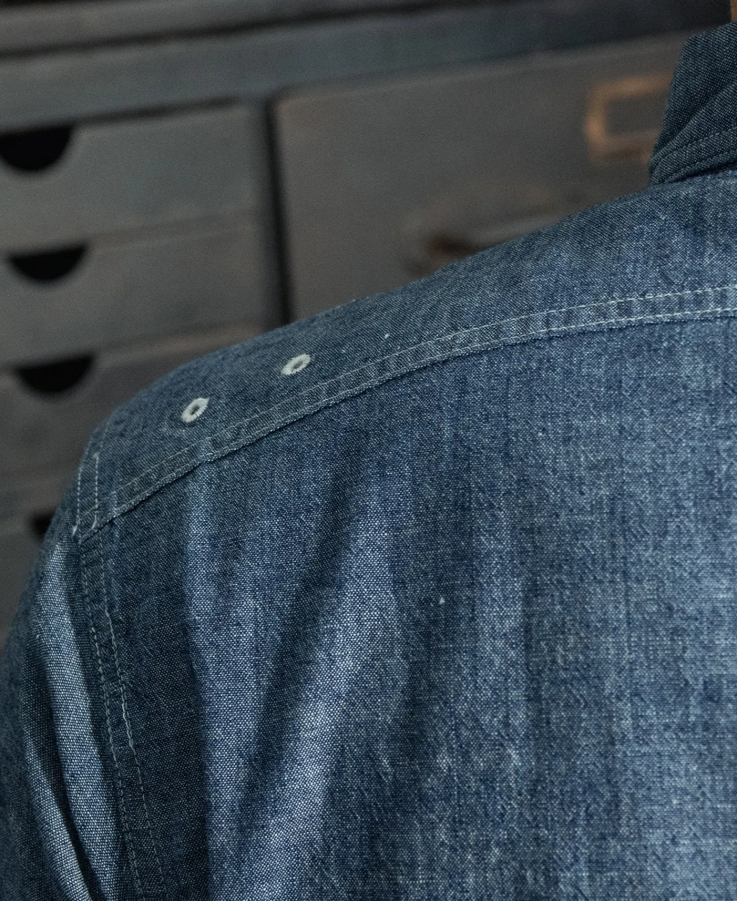Bronson Mfg 1943 Slub Cotton Chambray Work Shirt> Short Sleeve Shirts