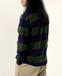 Bronson Mfg Classic Fit Striped Jersey Rugby Shirt - Green/Navy/Red><noscript><img width=
