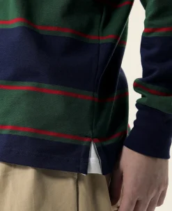 Bronson Mfg Classic Fit Striped Jersey Rugby Shirt - Green/Navy/Red><noscript><img width=