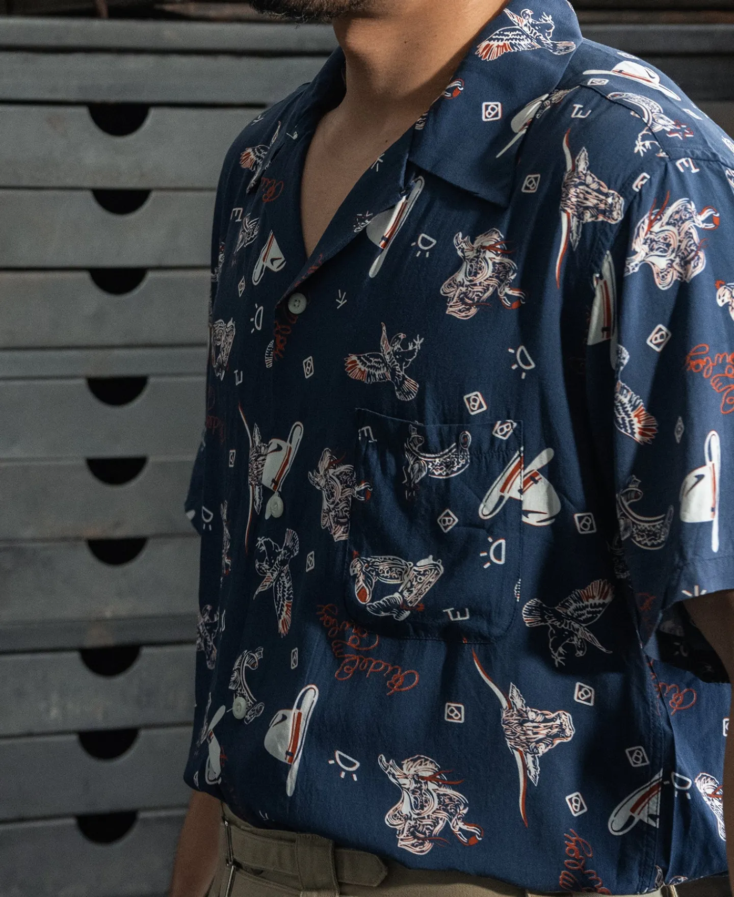 Bronson Mfg Cowboy Symbols Pattern Cuban Collar Shirt -> Short Sleeve Shirts