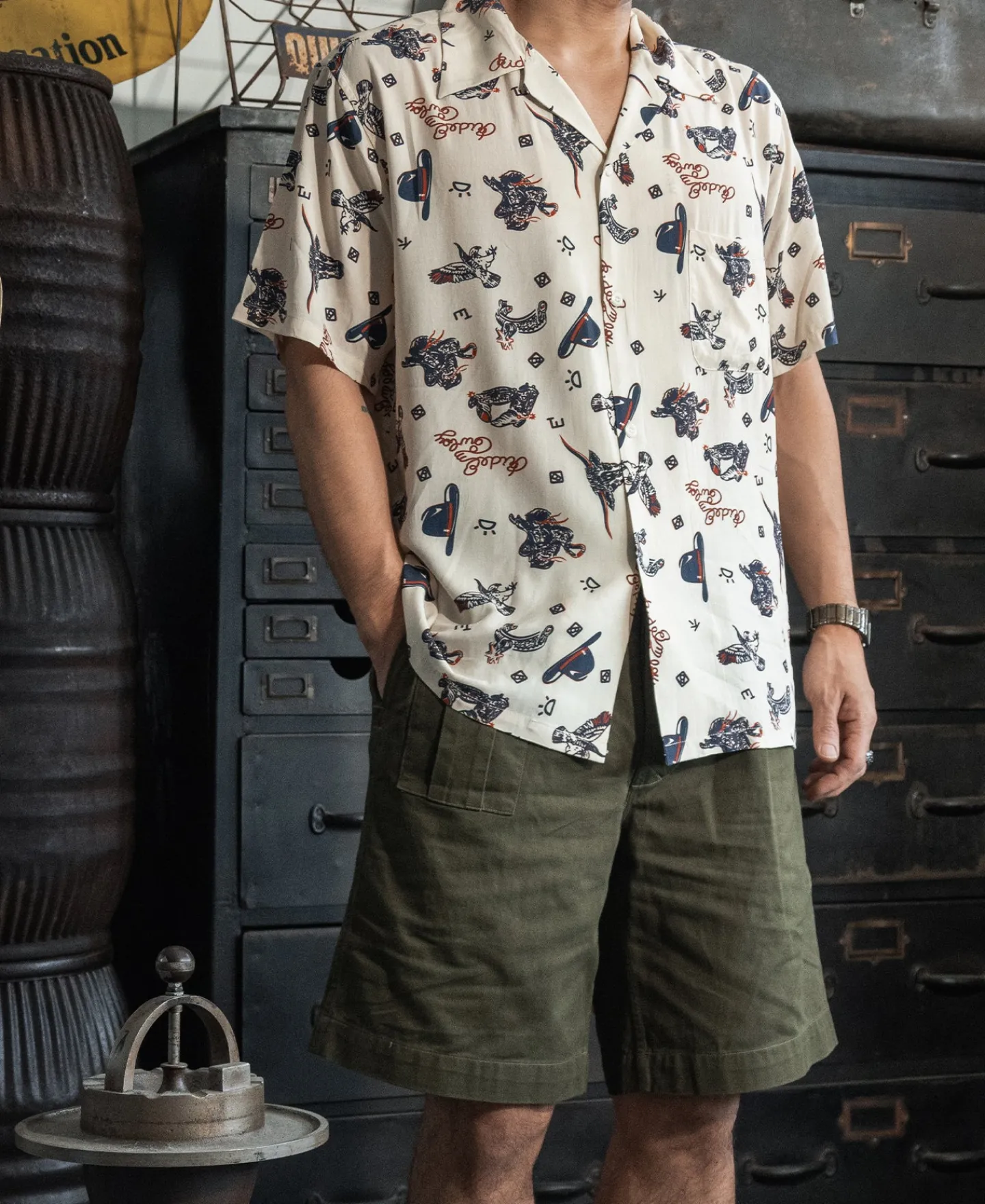 Bronson Mfg Cowboy Symbols Pattern Cuban Collar Shirt -> Short Sleeve Shirts