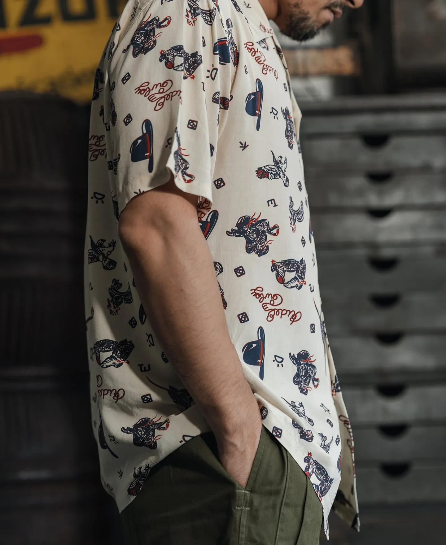 Bronson Mfg Cowboy Symbols Pattern Cuban Collar Shirt -> Short Sleeve Shirts