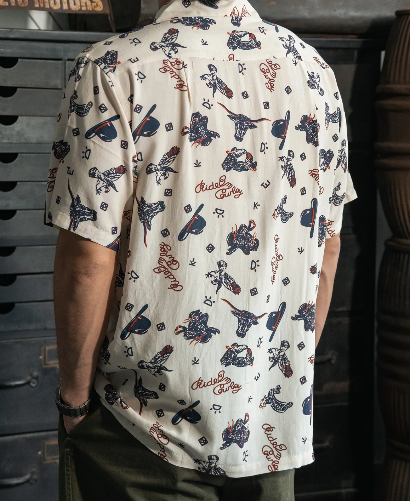 Bronson Mfg Cowboy Symbols Pattern Cuban Collar Shirt -> Short Sleeve Shirts