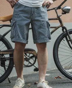 Bronson Mfg Hickory Stripe Cotton Cargo Shorts><noscript><img width=