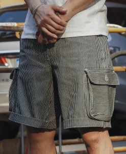 Bronson Mfg Hickory Stripe Cotton Cargo Shorts><noscript><img width=