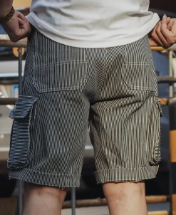 Bronson Mfg Hickory Stripe Cotton Cargo Shorts><noscript><img width=