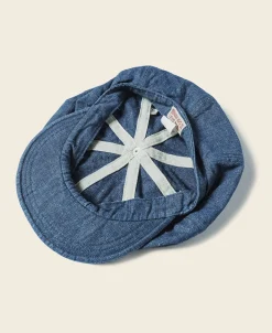 Bronson Mfg Indigo Linen and Cotton-Blend Newsboy Cap><noscript><img width=