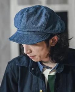 Bronson Mfg Indigo Linen and Cotton-Blend Newsboy Cap><noscript><img width=