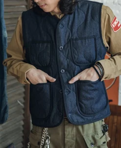 Bronson Mfg Military Style Quilted Padded Denim Vest -><noscript><img width=