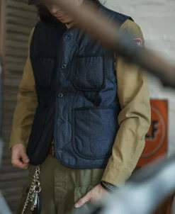 Bronson Mfg Military Style Quilted Padded Denim Vest -><noscript><img width=