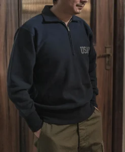 Bronson Mfg 1950s USAFA Reverse Weave Half-Zip Sweatshirt -><noscript><img width=