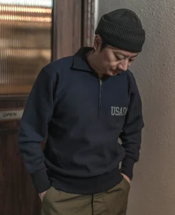 Bronson Mfg 1950s USAFA Reverse Weave Half-Zip Sweatshirt -><noscript><img width=