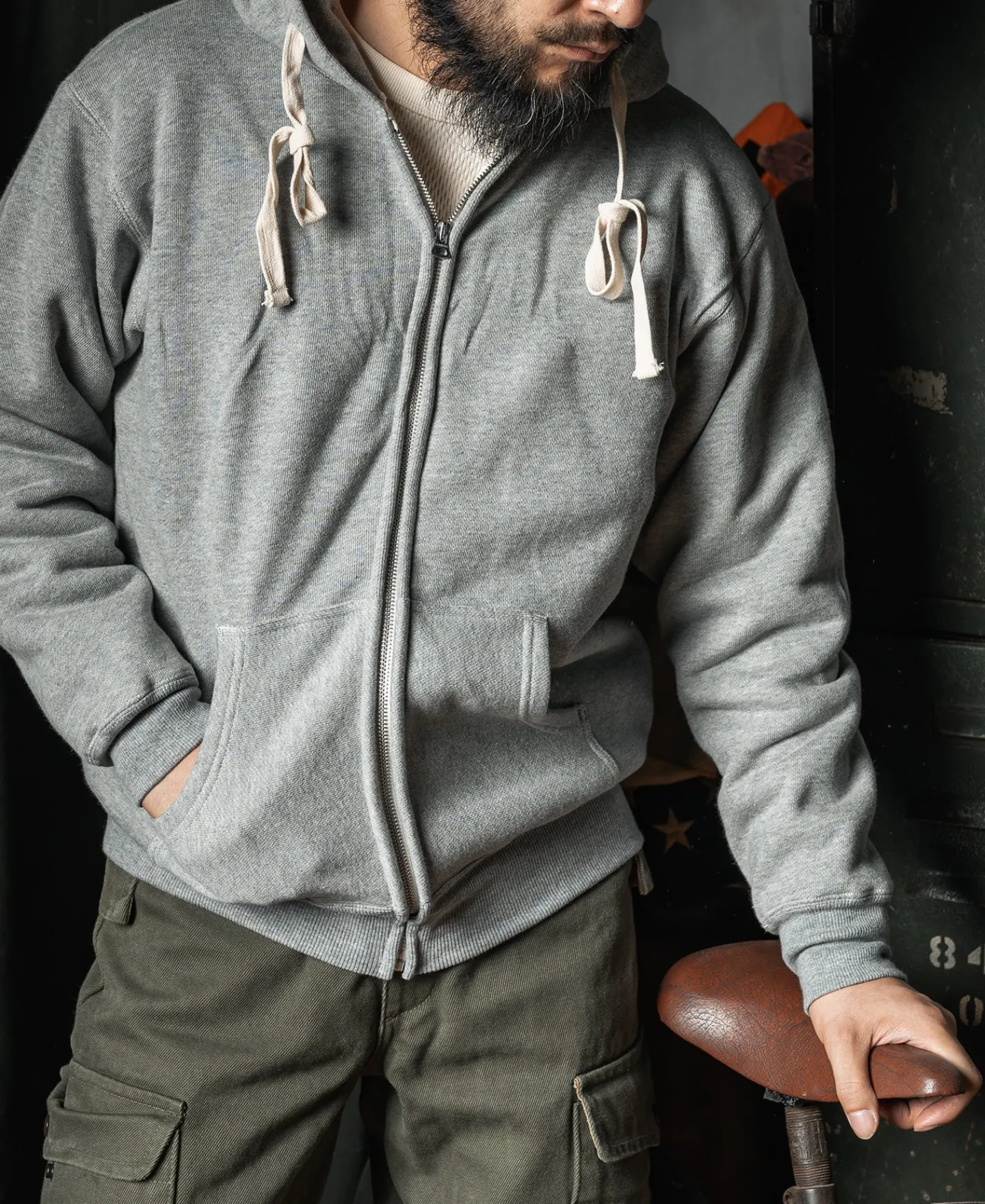 Bronson Mfg 1950s Wind Shield Full-Zip Thermal Hoodie -> Sweatshirts & Hoodies|Jackets & Coats