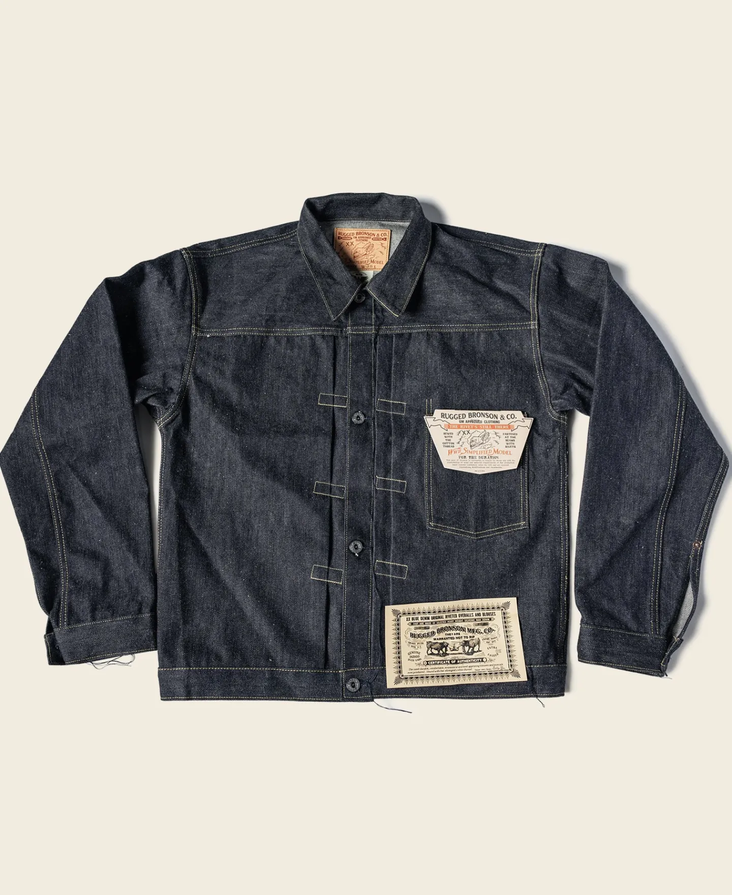 Bronson Mfg S806XX 1943 War Simplified Model 1st Selvedge Denim Jacket> Denim Jackets|Jackets & Coats