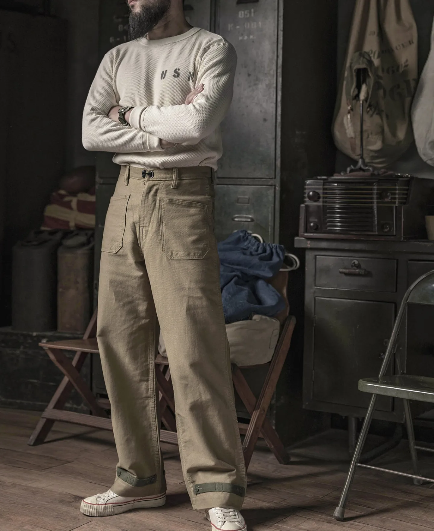 Bronson Mfg US Naval Raschel Knitting Waffle Thermal Shirt> Long Sleeve T-Shirts|Underwear